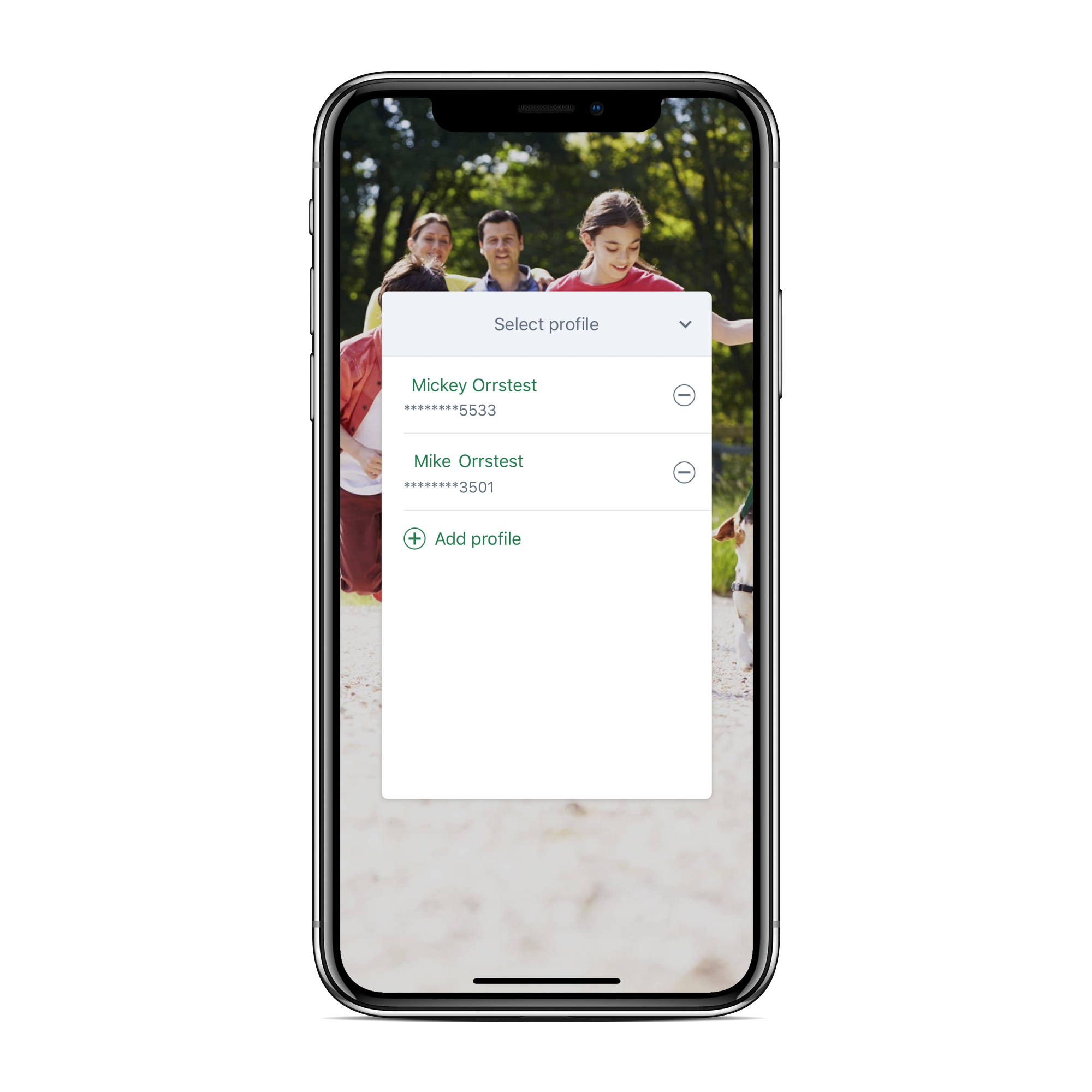 Orrstown Bank mobile banking app switch users screen on space grey iPhone X